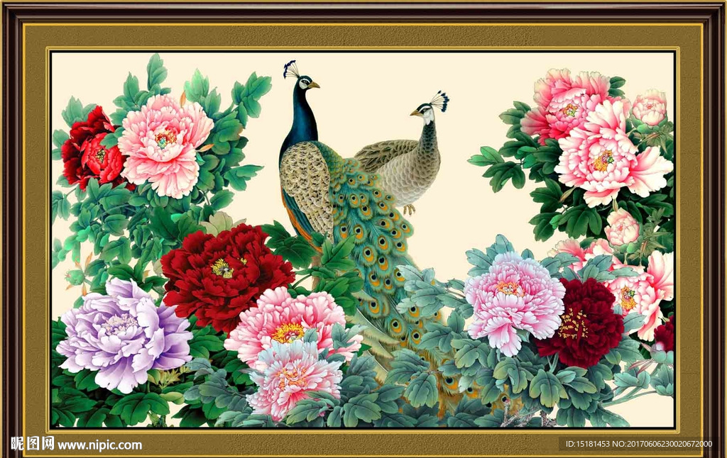 花开富贵孔雀图