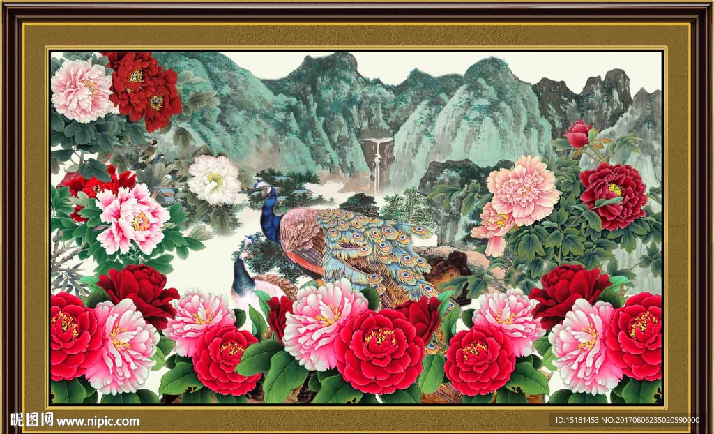 国画牡丹孔雀图