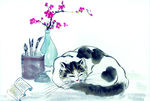 水墨画猫