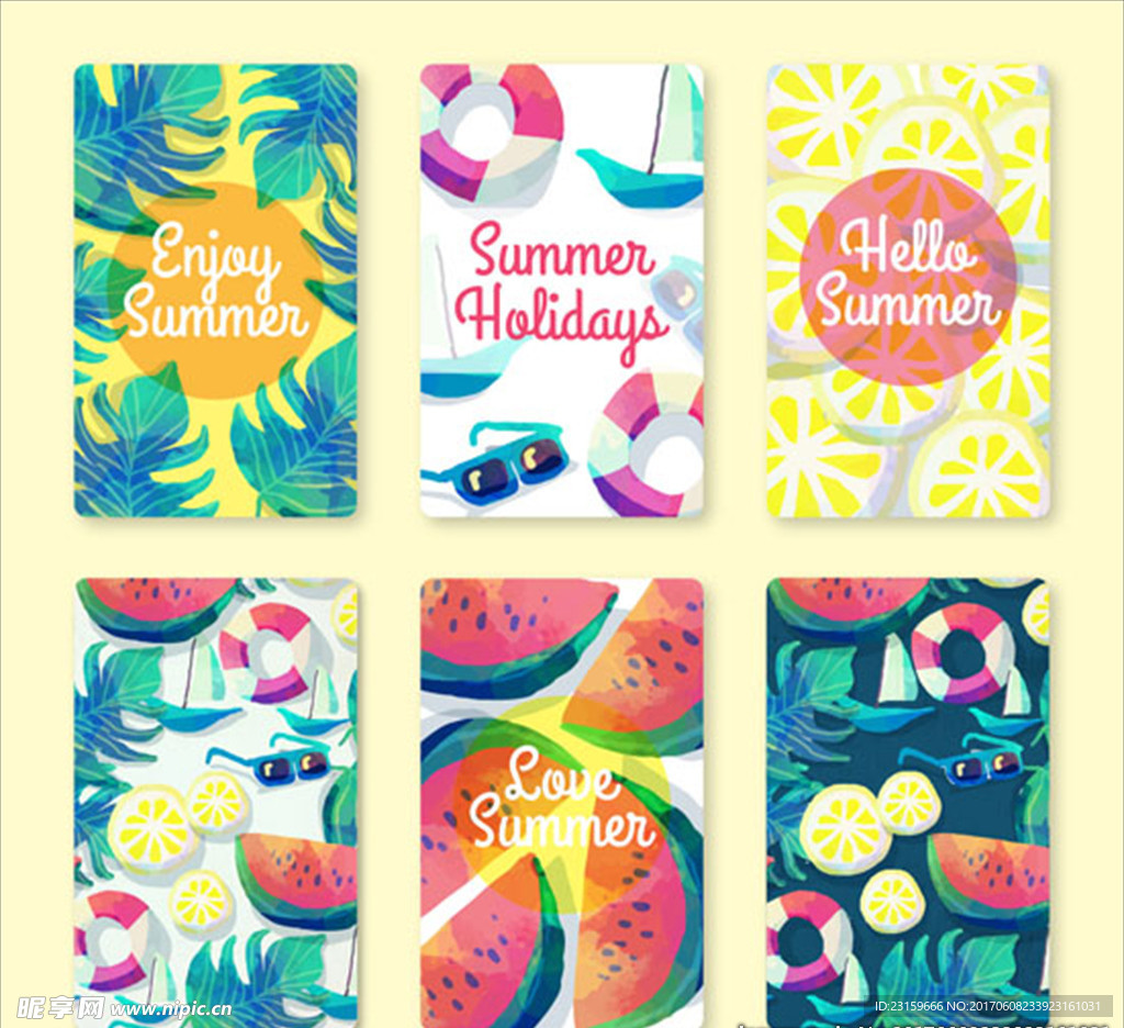水彩效果美丽的夏日卡片