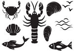 各种海鲜 龙虾 贝壳 海浪