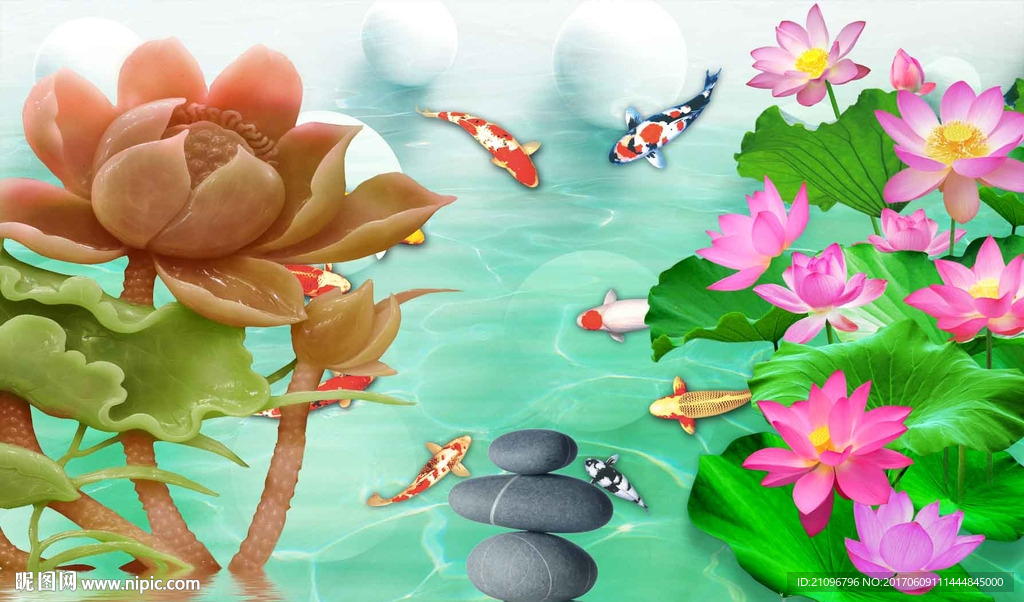 3d荷花电视背景墙