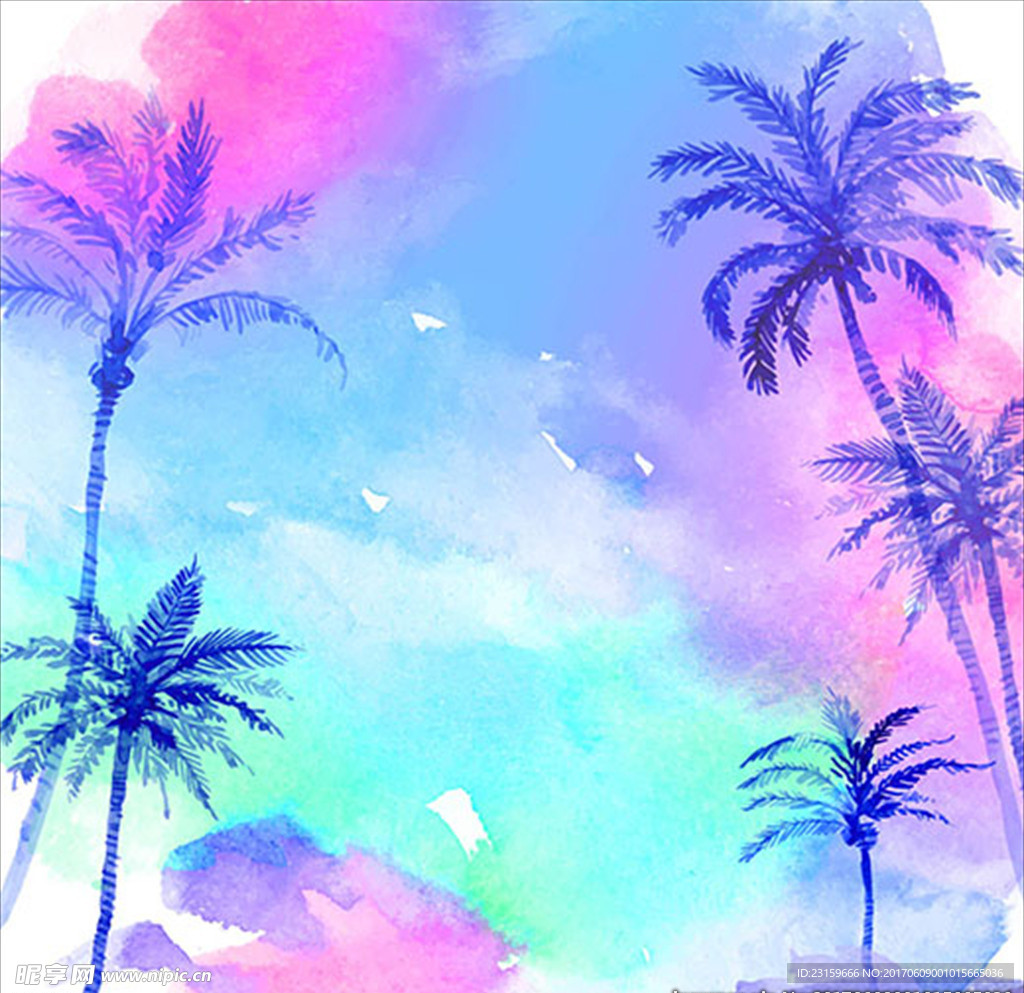 水彩棕榈树天空背景