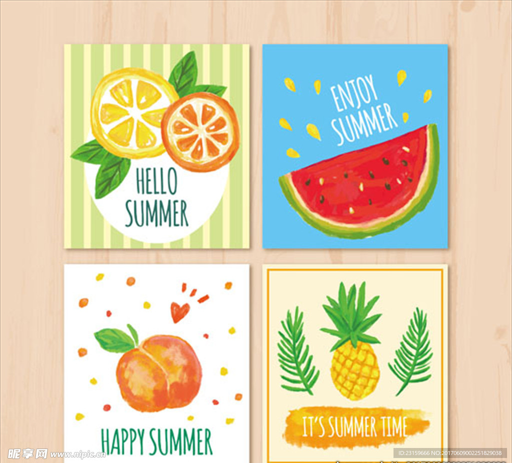 水彩夏天的水果卡片