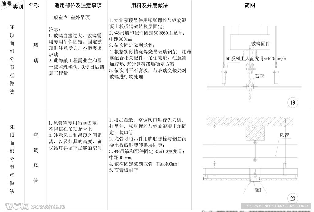 玻璃类吊顶剖面详图