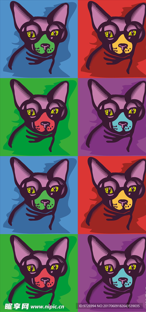 手绘线描猫头矢量图下载