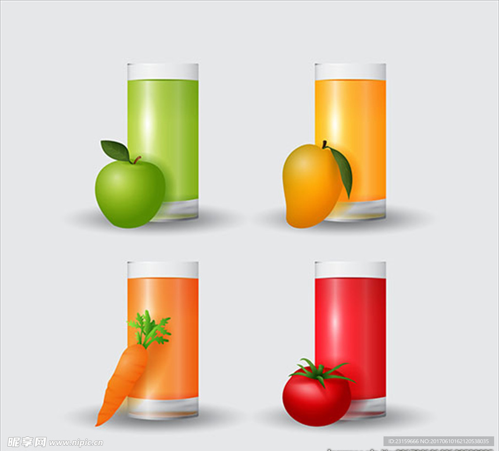 四个写实的果汁插图