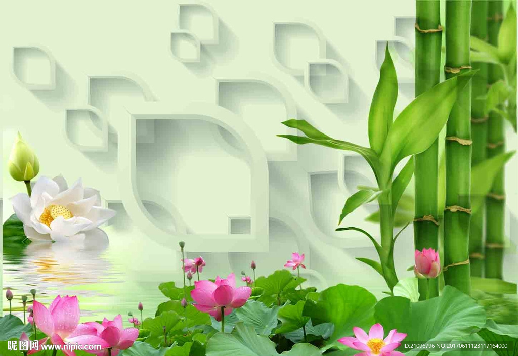 3d荷花背景墙