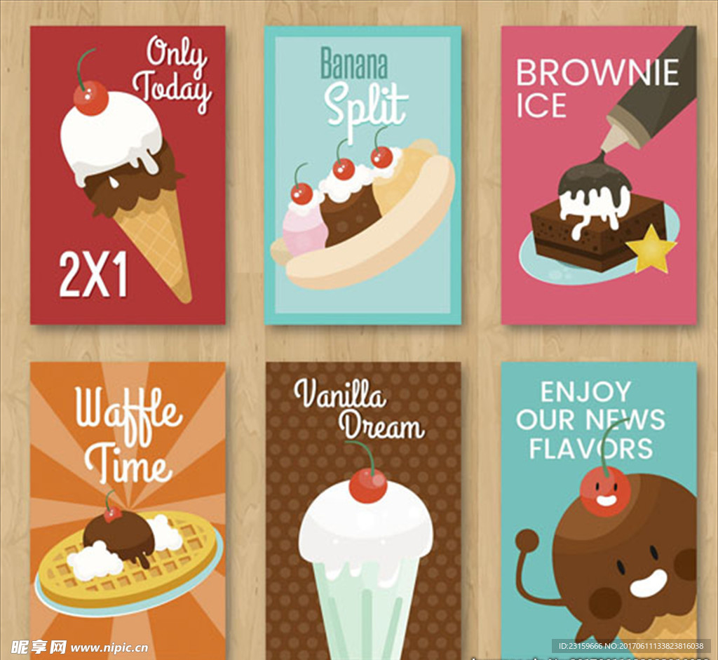 各种元素装饰冰淇淋卡片