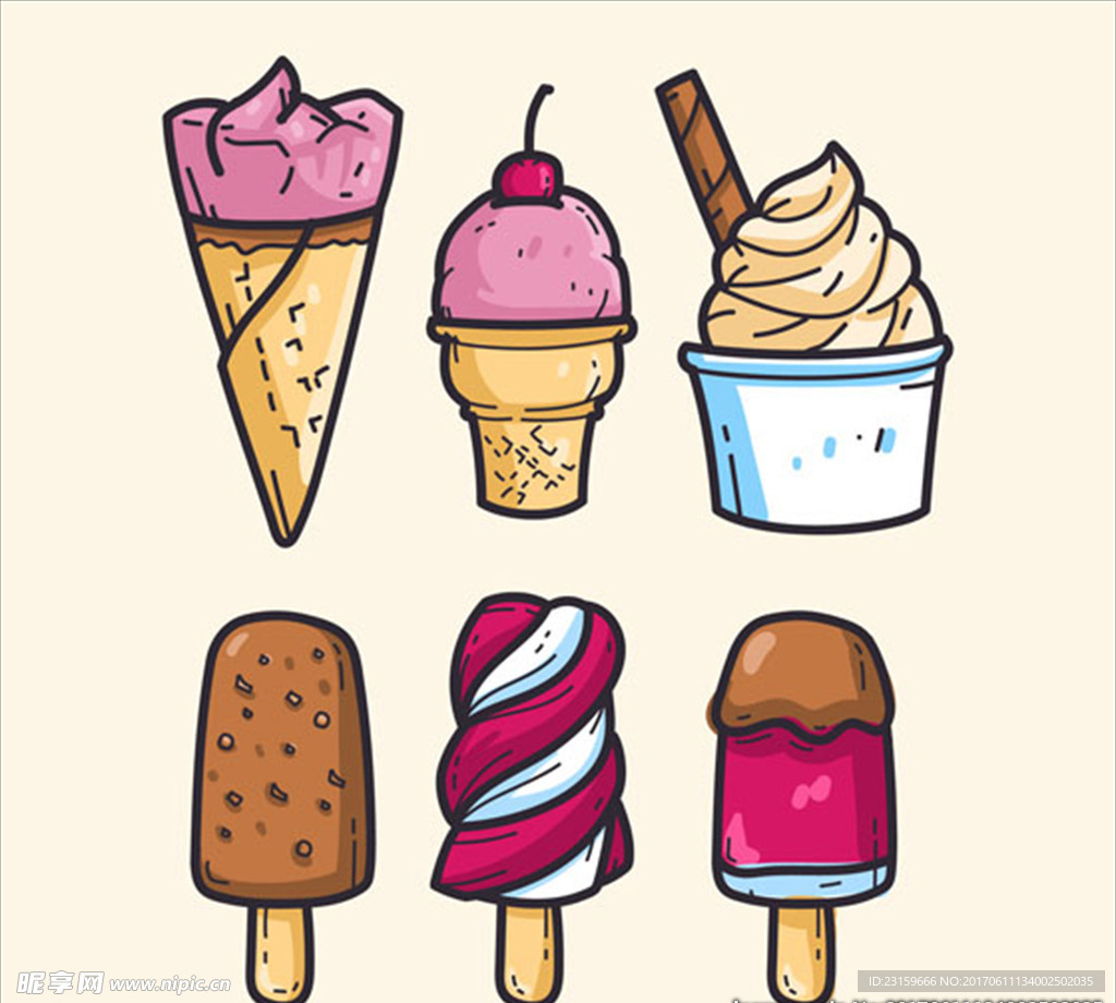 手绘风格的冰淇淋集合