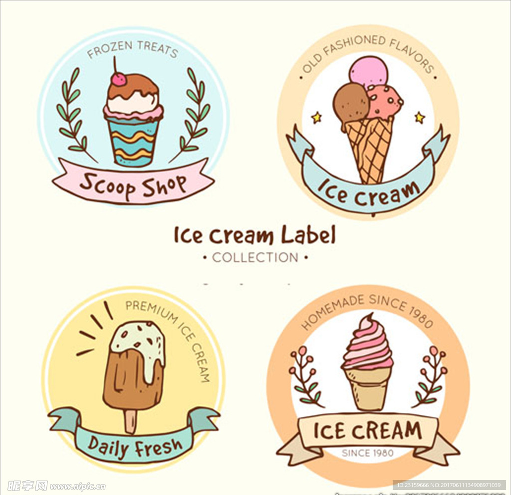 手绘风格冰淇淋标签