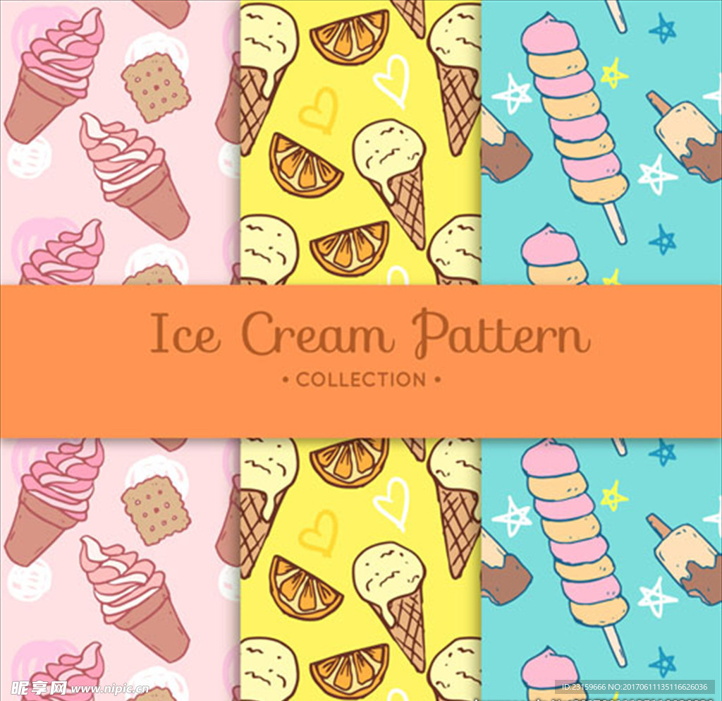 三种有手绘冰淇淋图案