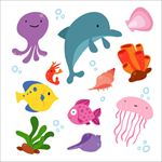 卡通海洋动物集合