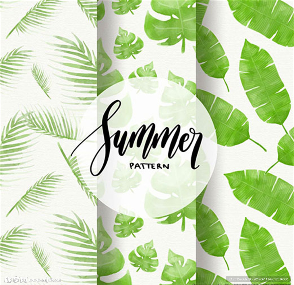 夏天的水彩棕榈叶图案