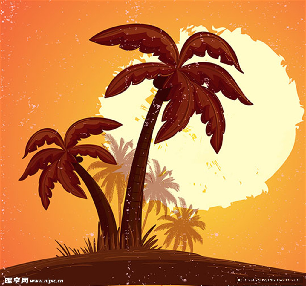 日落和棕榈树的背景