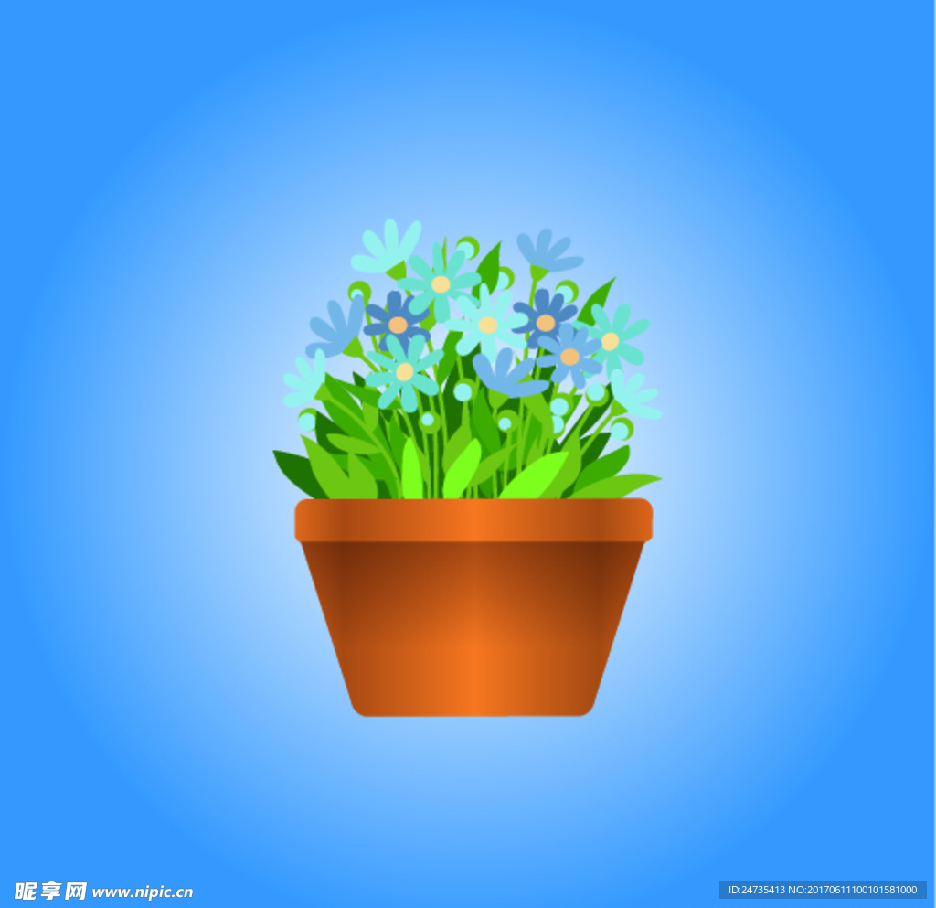 卡通矢量花卉盆景