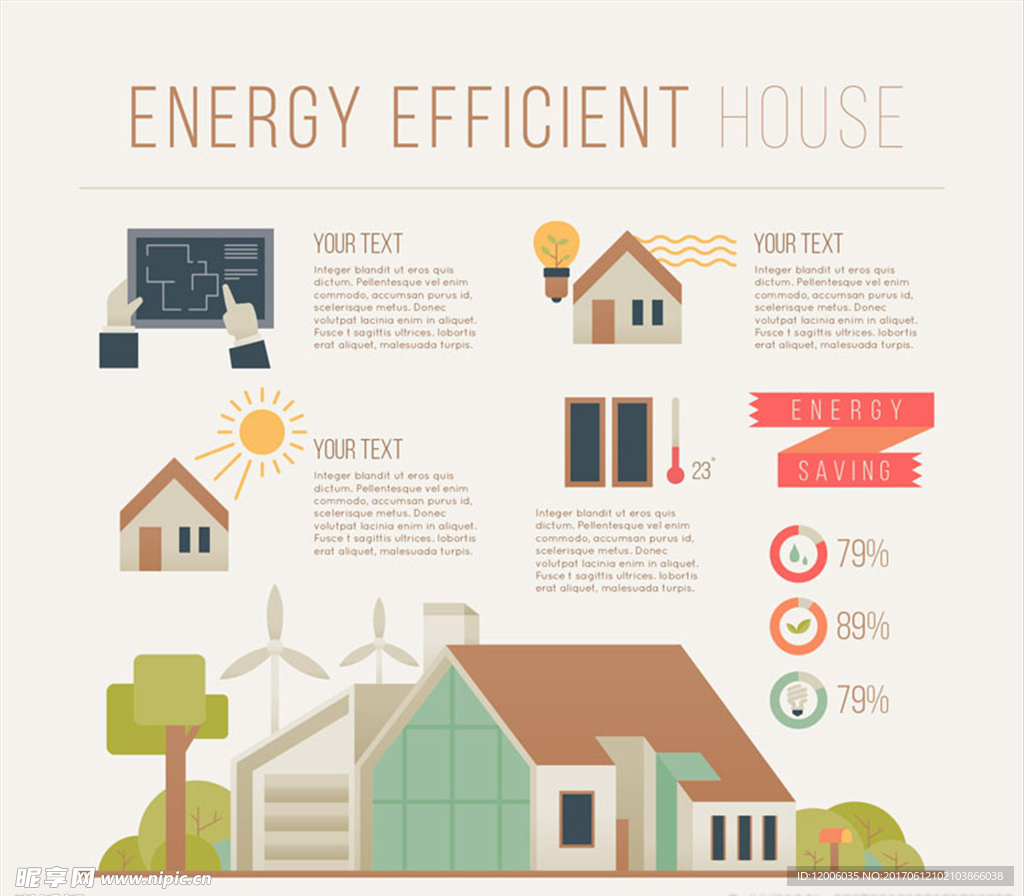 创意节能住宅信息图矢量素材