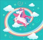 卡通云间的独角兽矢量素材