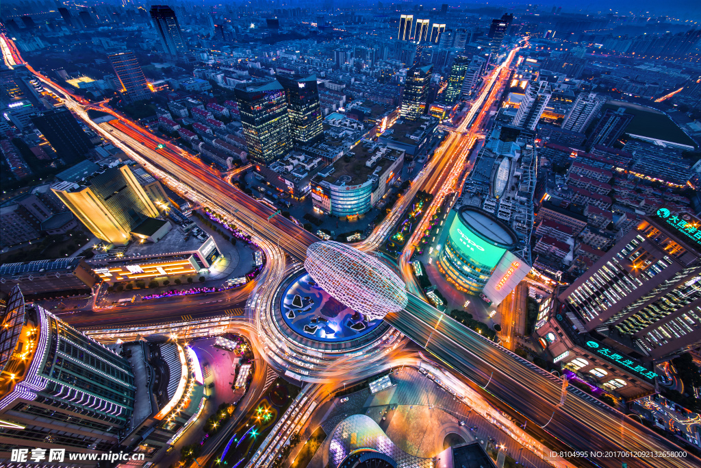 俯瞰上海五角场夜景