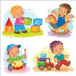 四款玩玩具的卡通儿童矢量素材