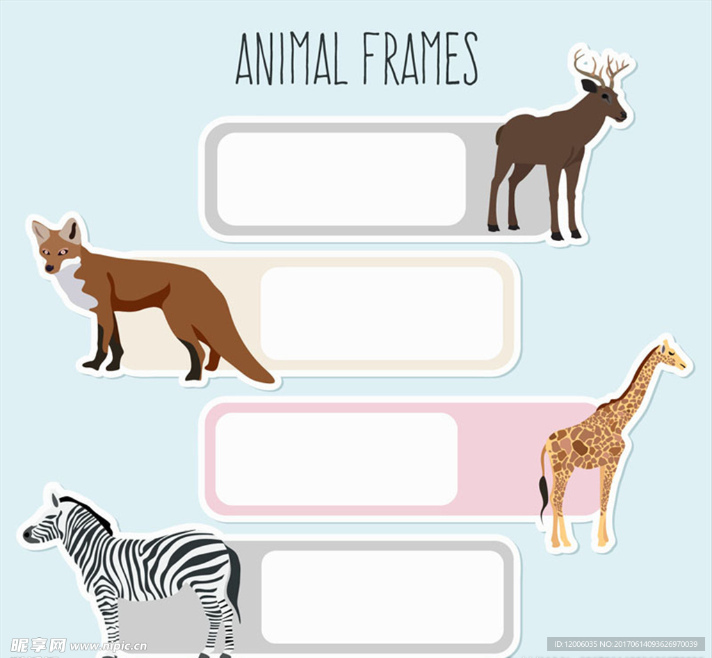 4款创意野生动物框架矢量素材