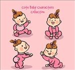 4款可爱粉色女婴矢量素材