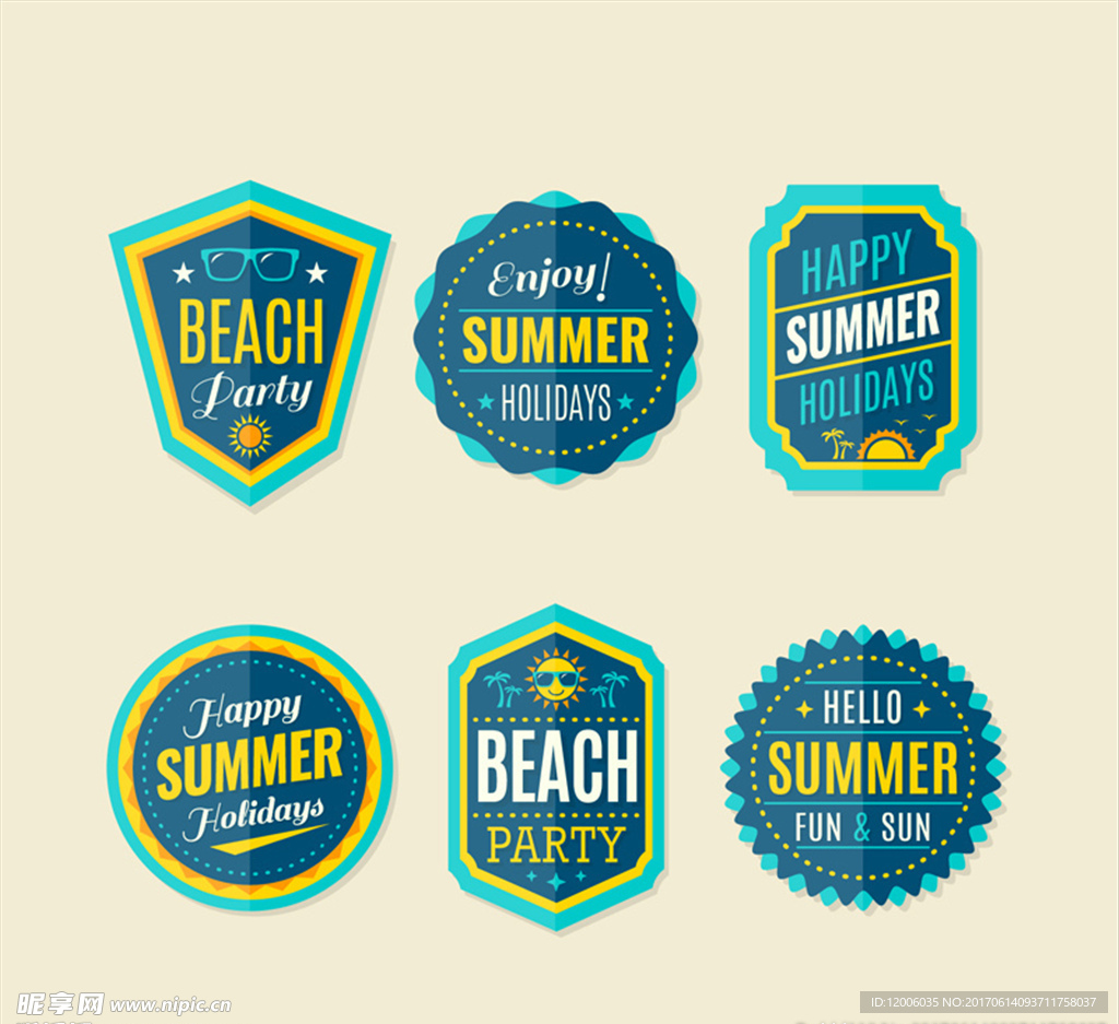 6款蓝色夏季度假标签矢量素材
