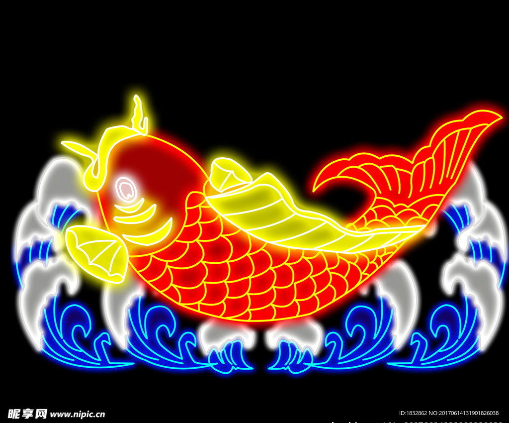 鱼跃海浪霓虹灯效果