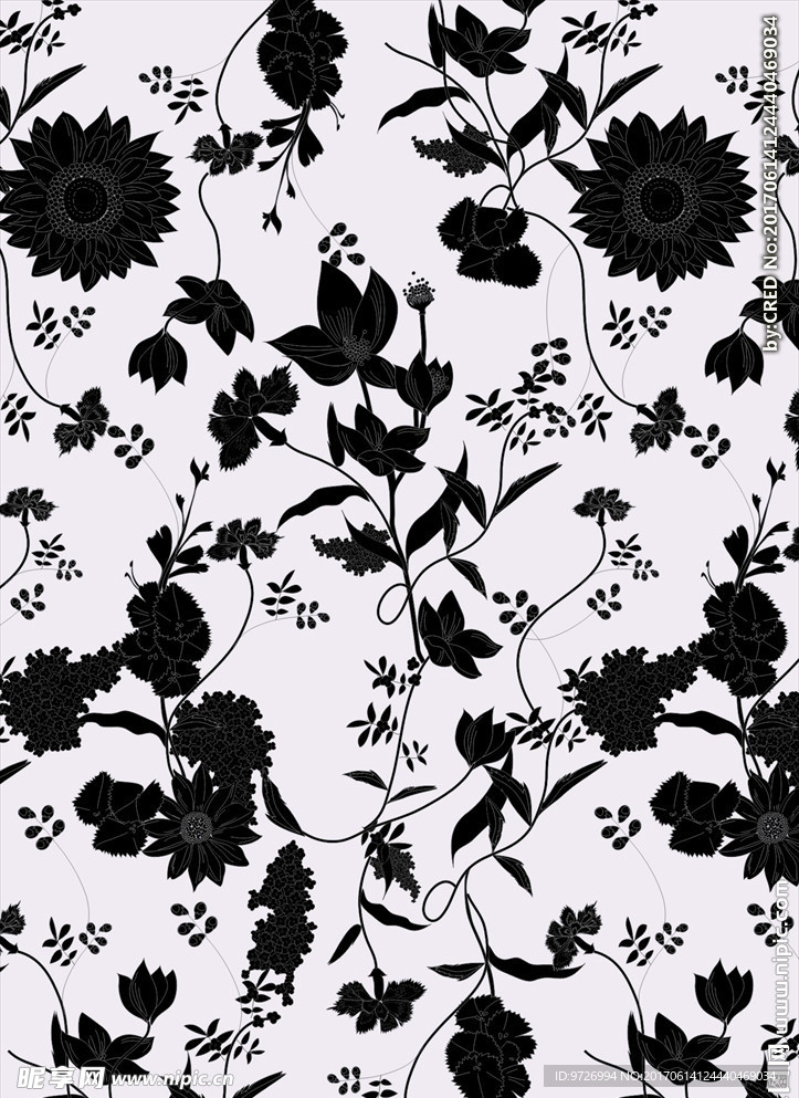 黑白花朵花卉矢量图下载