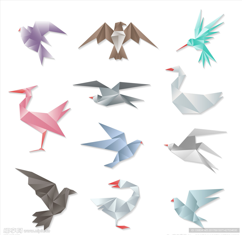 鸟类折纸矢量