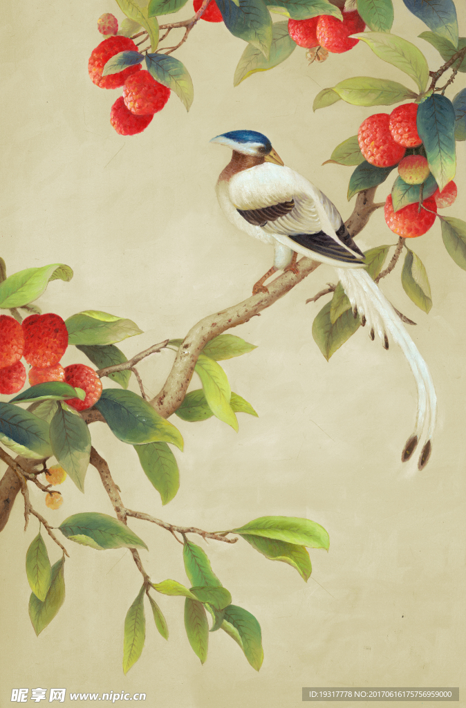 复古植物鸟雀 工笔装饰绘画