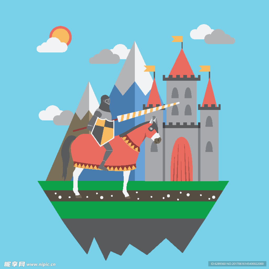 中世纪城堡和勇士插图