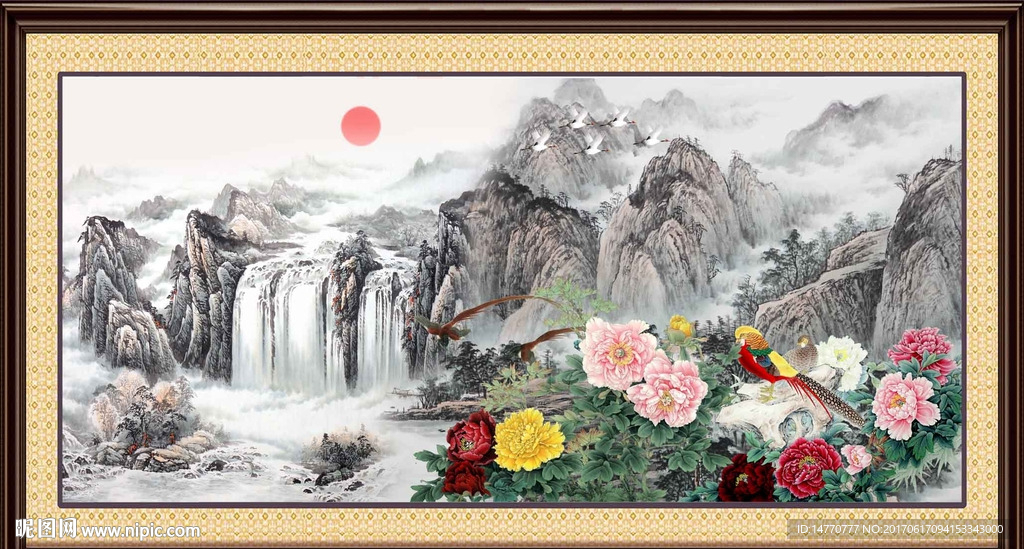 国画山水牡丹