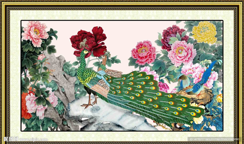 花开富贵孔雀