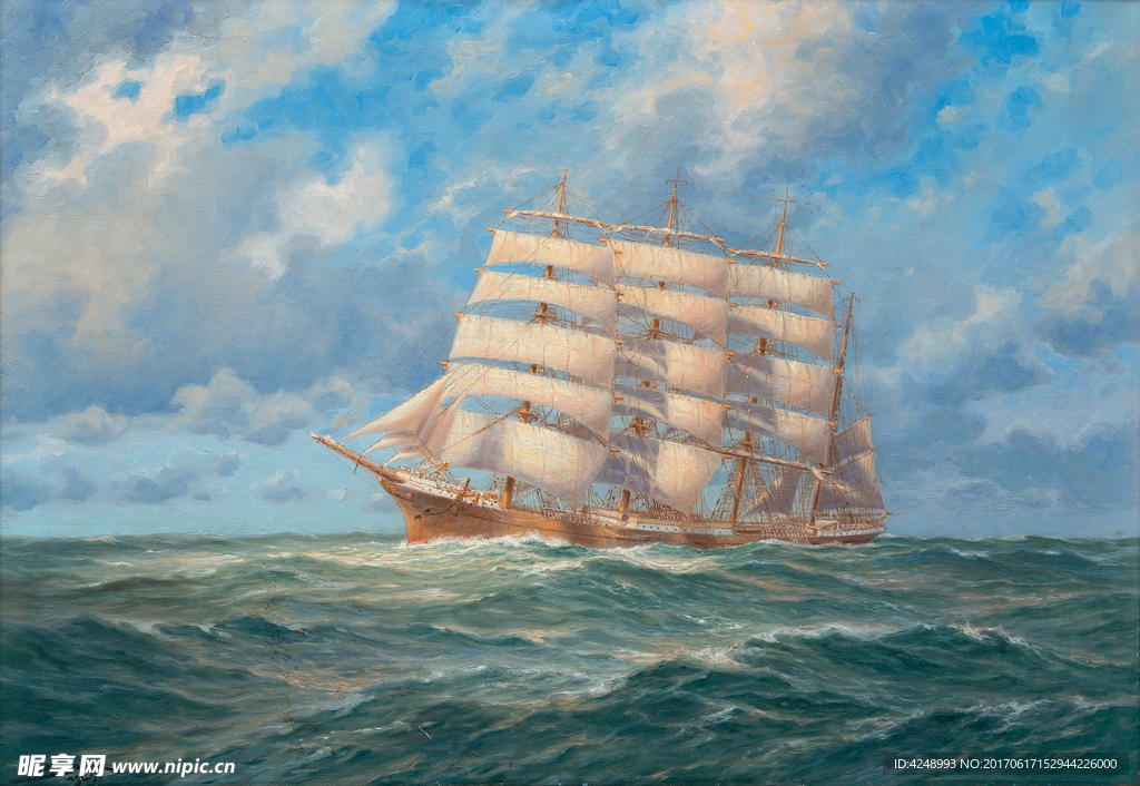 帆船油画