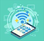 绿色背景的wifi信号和手机
