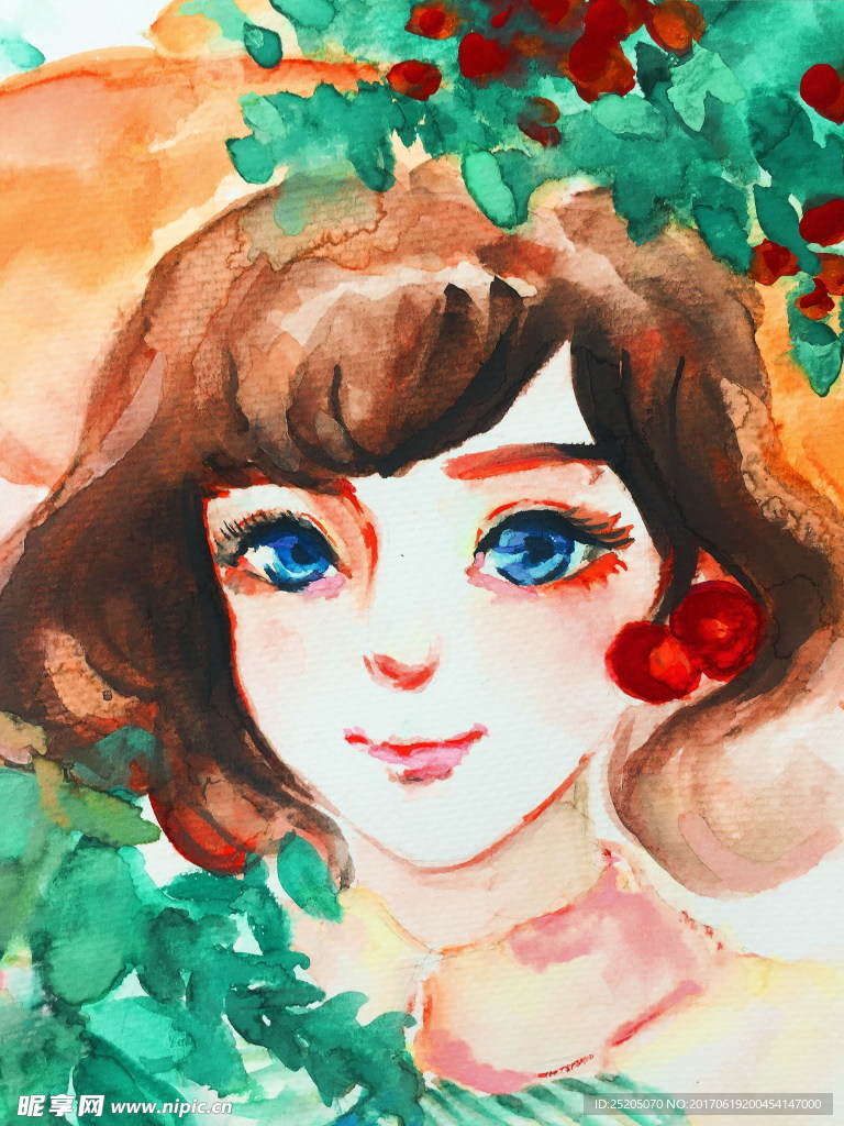 可爱女孩彩色绘画
