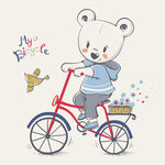 卡通熊自行车印花