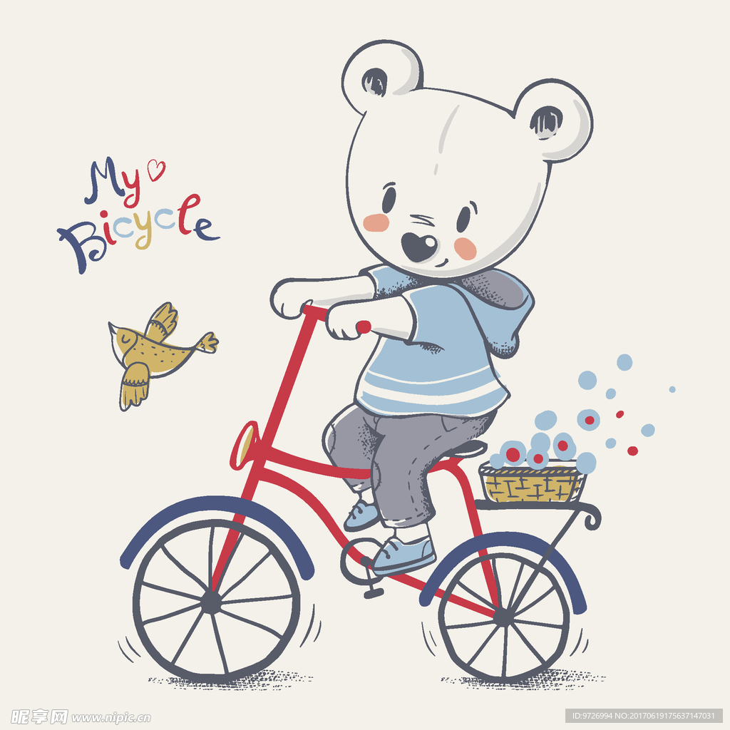 卡通熊自行车印花