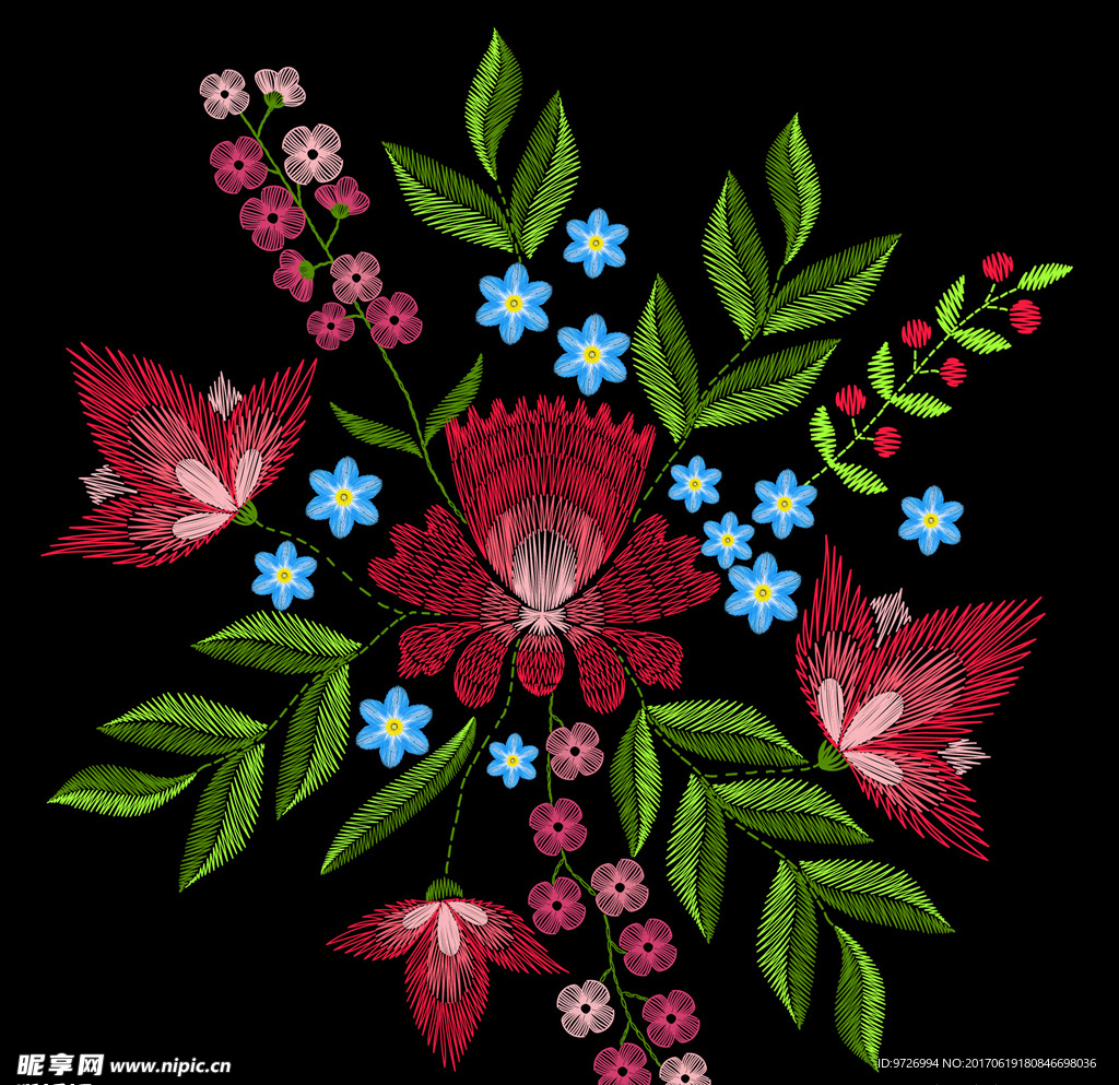 植物花朵花卉刺绣绣花图案下载