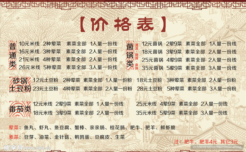 米线菜单