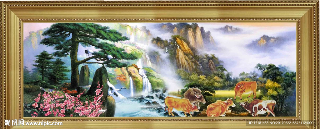 油画迎客松