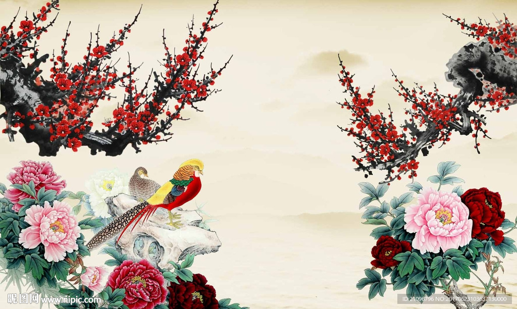 电视背景墙 梅花