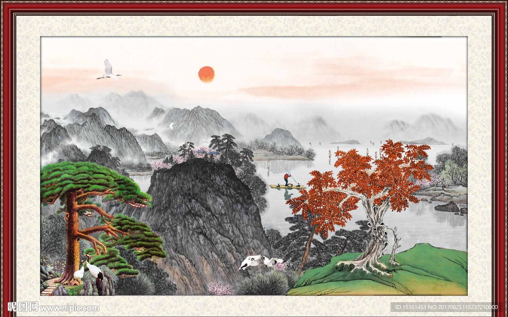 国画迎客松