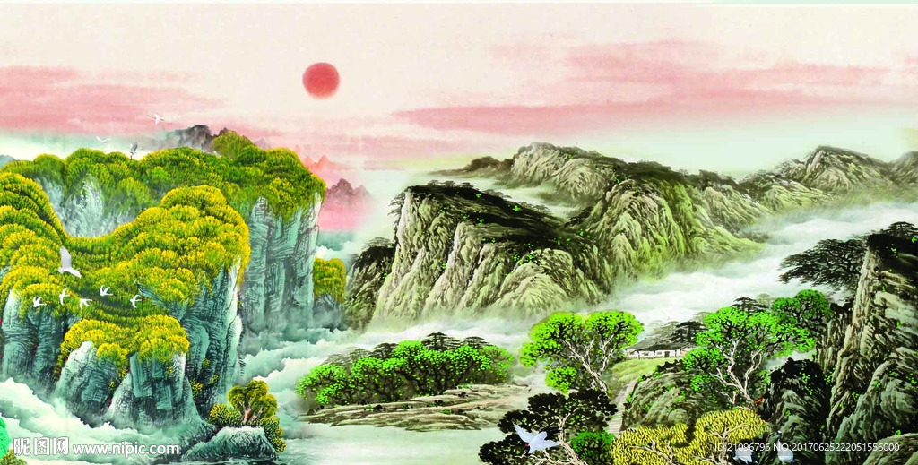 国画山水电视背景墙