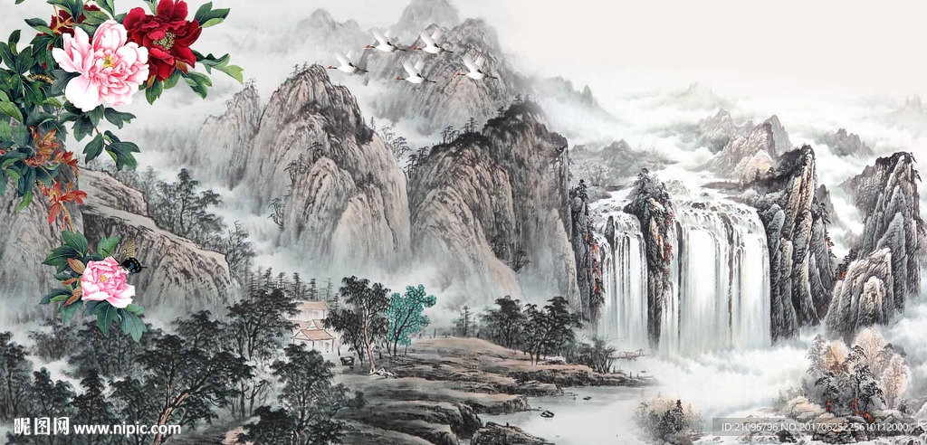 国画山水电视背景墙