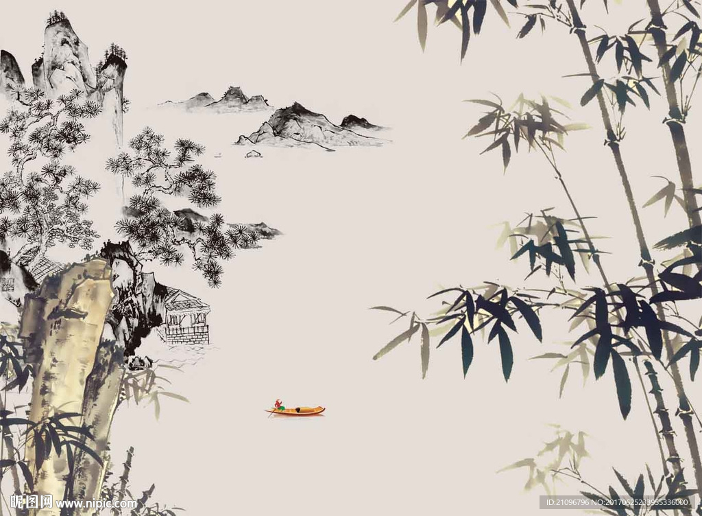 水墨竹子背景墙