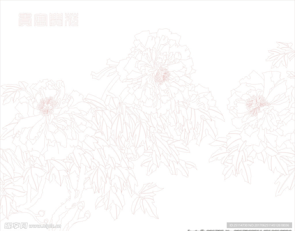 花开富贵艺术玻璃矢量图 线条图