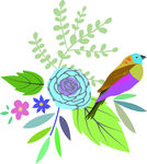 手绘卡通小鸟花朵花卉图案