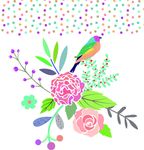 手绘花卉小鸟矢量图下载